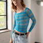 blue mesh long-sleeve