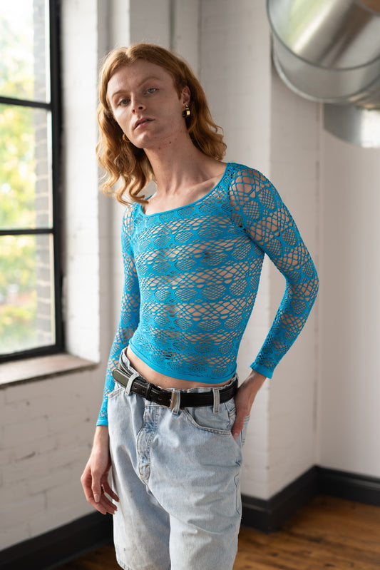 blue mesh long-sleeve