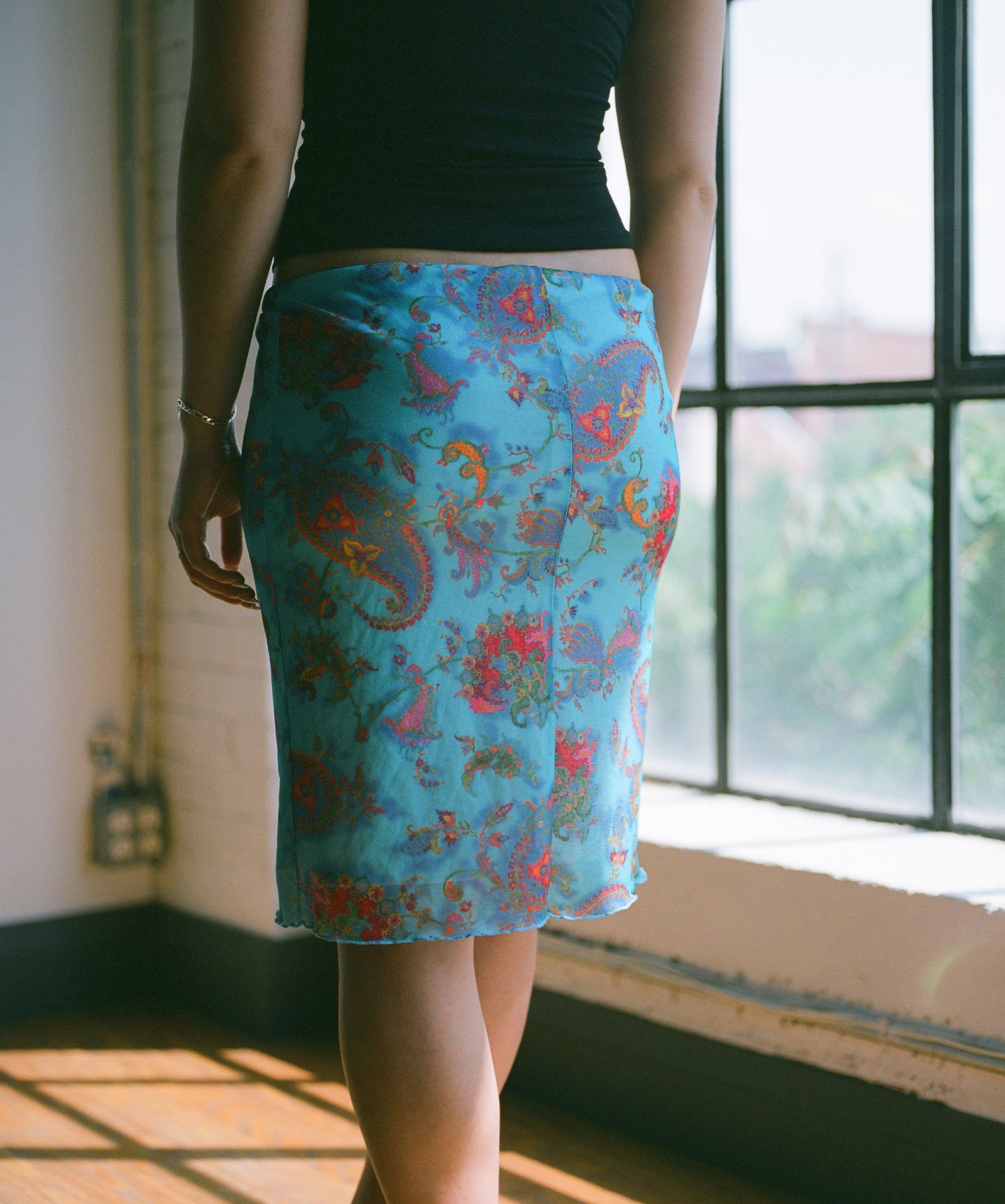 blue paisley printed skirt