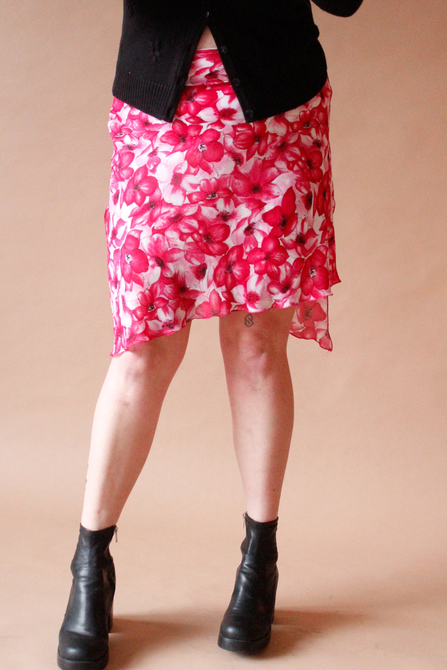 floral pink midi skirt