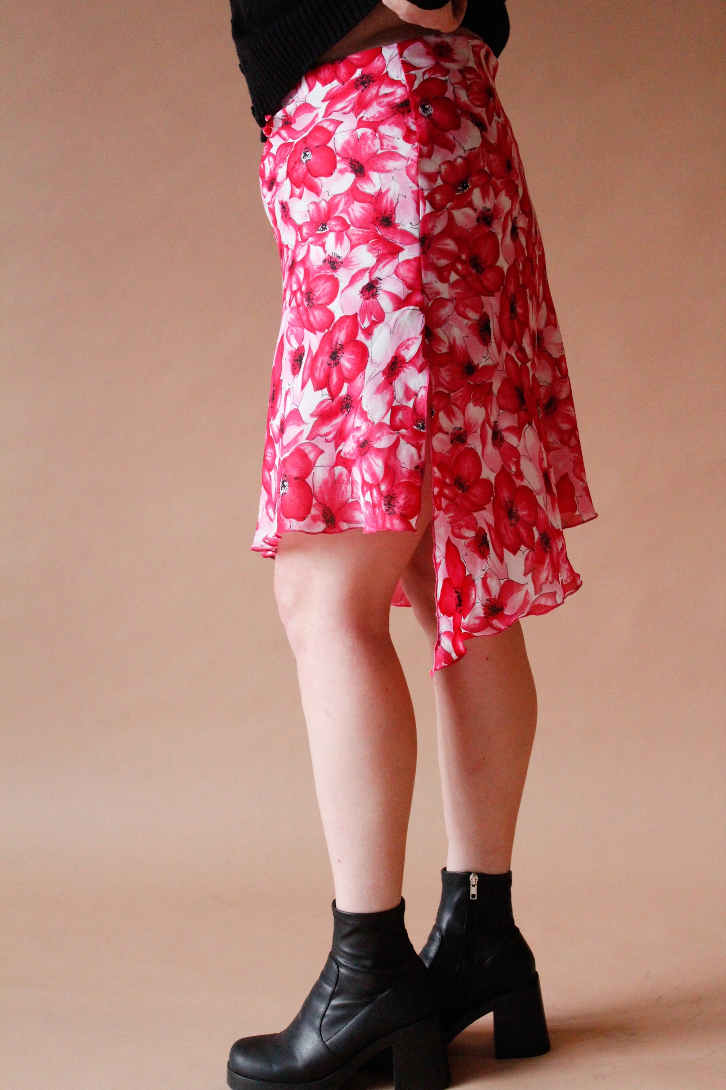 floral pink midi skirt